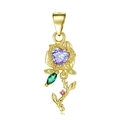 S925 silver flower necklace with lavender heart gem and green leaf pendant - June Rose