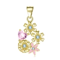 S925 Sterling Silver Flower Pendant with Pink Heart Gemstone and Enamel Petals - October Marigold