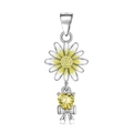 S925 sterling silver heart yellow crystal daisy flower necklace pendant for women - November Chrysanthemum