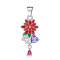 S925 silver heart necklace with red flower and purple crystal stone pendant - December Poinsettia