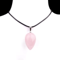 Pink rose quartz teardrop pendant necklace with a minimalist black cord and silver clasp - Rose Quartz