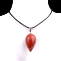 Polished red jasper teardrop stone pendant necklace with black woven cord and silver clasp - Red Jasper