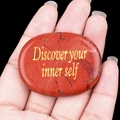 Red jasper worry stone engraved with golden Discover your inner self text - Red Jasper