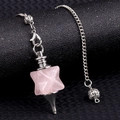 Péndulo Merkaba de cuarzo rosa con cadena de metal plateado para yoga y salud - Cuarzo rosa