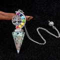 Seven Chakras Tree of Life resin hexagonal pendulum pendant with teal stones - Amazonite