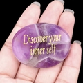 Purple amethyst palm stone with golden Discover your inner self engraved text - Amethyst