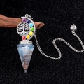 Chakra Tree of Life pendulum with blue crystal chips in resin and silver chain - Aquamarine
