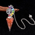 Sieben-Chakra-Lebensbaum-Pendel mit roten Kristallen in einem Harz-Sechseckkegel - Roter Achat