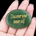 Polished green aventurine palm stone with gold Discover your inner self engraving - Green Aventurine