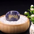 Oval lapis lazuli palm stone with golden Om Mani Padme Hum Tibetan mantra engraving - Blue Sodalite