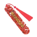 Handmade red resin bookmark with natural crushed stones and golden chakra symbols - Red Jasper