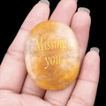 Polished ginger yellow natural agate stone engraved with Missing You text - Yellow Jade