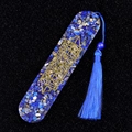 Lapis lazuli hars bladwijzer met gouden geometrisch patroon en blauwe zijden kwastje - Lapis lazuli