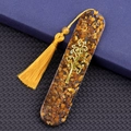 Handmade resin bookmark with Tiger Eye stones, tree of life charm and yellow silk tassel - Tiger Eye Style (2153)