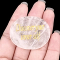 Handheld oval pink crystal worry stone with gold Discover Your Inner Self engraving - White Crystal