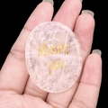 Handheld pink quartz pocket stone with gold Missing You engraving for stress relief - White Crystal