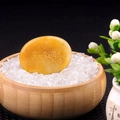 Handcrafted yellow agate palm stone with golden Tibetan Om Mani Padme Hum engraving - Yellow Jade