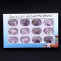 Set of 12 hand-carved mini amethyst elephant figurines in a blue window display box - Set of 12 / Amethyst