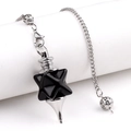 Péndulo de cristal estrella Merkaba negro con cadena de plata y bola decorativa - Obsidiana