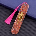 Handmade oval resin bookmark with red jasper stones, tree of life, and pink silk tassel - Red Agate Style (2153)