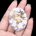 Missing you engraved white marble stone with gold lettering held in hand gift - Howlite