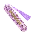 Purple resin bookmark with 7 chakra symbols, amethyst chips and violet silk tassel - Amethyst