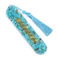 Resin bookmark with blue turquoise chips and golden chakra symbols with a tassel - Blue Turquoise (Synthetic)