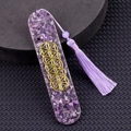 Handgefertigtes Lesezeichen aus lila Kristallharz mit Lebensblume und Quaste - Amethyst
