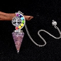 Baum des Lebens Chakra Halskette mit Amethyst Kristallspitze und silbernem Mond - Amethyst