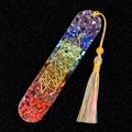 Handmade resin bookmark with colorful chakra stones and gold Metatron's Cube symbol - Rainbow Stone