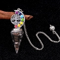 Chakra Lebensbaum Kristallpendel mit bunten Steinen und Kupferspirale Design - Schneeflocken-Obsidian