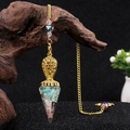 Golden hexagon pendulum pendant with Amazonite stones and resin in rustic setting - Amazonite