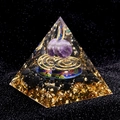 5cm Orgone pyramid with amethyst ball, gold coil, and black obsidian stones - 5cm / Amethyst Style (E2)