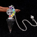 Sieben-Chakra-Lebensbaum-Pendel aus Harz mit Kupferspule und echten Kristallsteinen - Obsidian