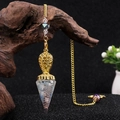 Orgone energy crystal pendulum with blue stones and gold spiral coil on a metal chain - Aquamarine