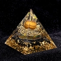 5cm Orgonite Pyramid with tiger eye stones, gold metal coil, and obsidian gravel base - 5cm / Tiger Eye Style (E3)