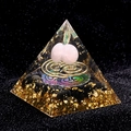 Piramide d'Orgone fatta a mano con cristallo rosa, ossidiana e simbolo Om dorato - 5cm / Stile Quarzo Rosa (E5)