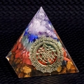 Piramide energetica Orgone con simbolo Sri Yantra e pietre preziose naturali colorate - Piramide Energetica Orgonite 5cm (F2)