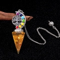 Sieben-Chakra-Lebensbaum-Heilkristall-Anhänger mit orangefarbenem Harzkegel und Silberkette - Künstlicher Citrin