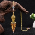 Péndulo hexagonal de resina dorada con piedra de ojo de tigre natural y cristal - Ojo de tigre