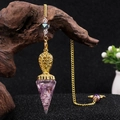 Colgante péndulo hexagonal dorado de resina con cristales de amatista y cadena larga de oro - Amatista