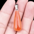 Colgante de gota de cornalina naranja de 25mm con enganche de metal plateado - Ágata roja