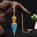 Colgante de péndulo de cristal con resina de piedra azul y tapa dorada con corazón - Apatita