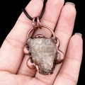 Vintage necklace featuring irregular brown natural raw stone pendant with copper frame - Citrine