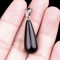 Colgante de lágrima de obsidiana negra pulida con cierre plateado para collares DIY - Obsidiana