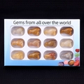 Set of 12 hand-carved gemstone bird figurines in a window gift box for collectors - 12 Pcs / Yellow Jade