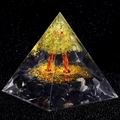 Orgone energy pyramid with olivine tree of life and black stone base decoration - 5cm / Obsidian and Olivine Tree (K1)
