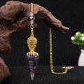 Péndulo dorado con cono de resina púrpura y bobina de cobre interna artesanal - Piedra de arena azul (Sintética)