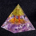 Orgonite energy pyramid with peridot tree of life, amethyst base and copper wire - 5cm / Amethyst and Olivine Tree (K2)