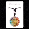 Octagon pendant with colorful natural stones and gold geometry on black cord necklace - Braided Rope Style